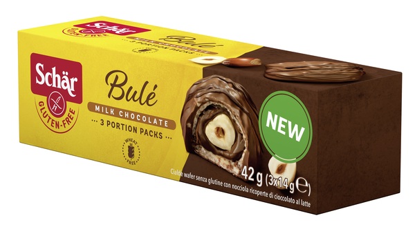SCHAR BULE' CIALDE WAFER CON NOCCIOLA RICOPERTE DI CIOCCOLATO AL LATTE 3 PORZIONI DA 14 G - Farmacia Mastrangelo 