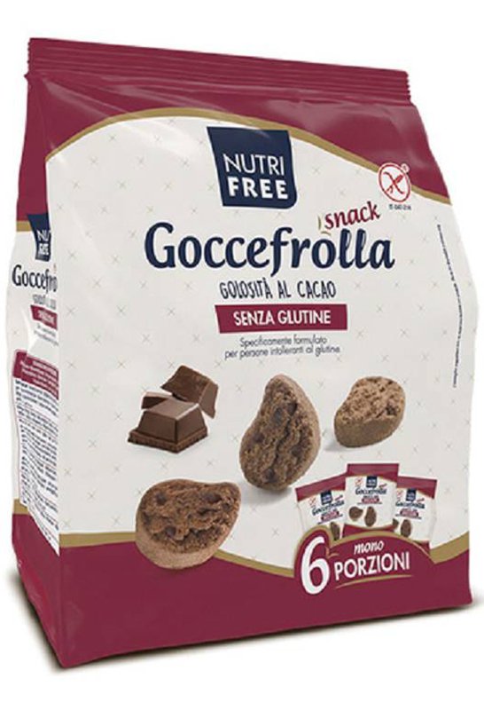 NUTRIFREE GOCCEFROLLA SNACK GOLOSITA' AL CACAO SENZA LATTOSIO 6 MONOPORZIONI DA 40 G - Farmacia Mastrangelo 