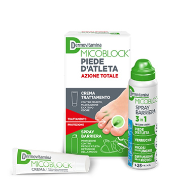 DERMOVITAMINA MICOBLOCK PIEDE D'ATLETA AZIONE TOTALE CREMA 30ML + SPRAY BARRIERA 3 IN 1 100 ML - Farmacia Mastrangelo 