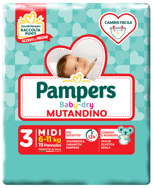 PAMPERS BABY DRY MUTANDINA MIDI SMALL PACK 19 PEZZI - Farmacia Mastrangelo 