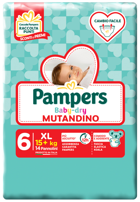 PAMPERS BABY DRY MUTANDINA XL 6 SMALL PACK 14 PEZZI - Farmacia Mastrangelo 