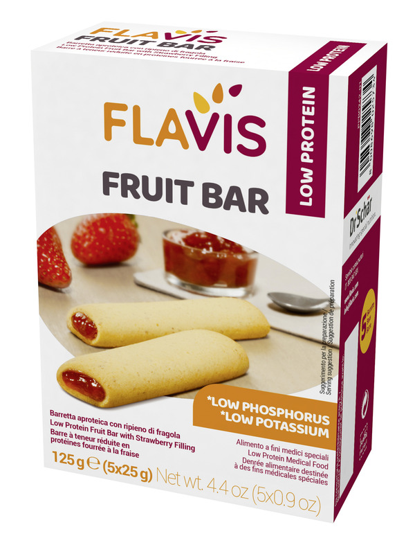 FLAVIS FRUIT BAR BARRETTA APROTEICA CON RIPIENO DI FRAGOLA 5 PEZZI DA 25 G - Farmacia Mastrangelo 
