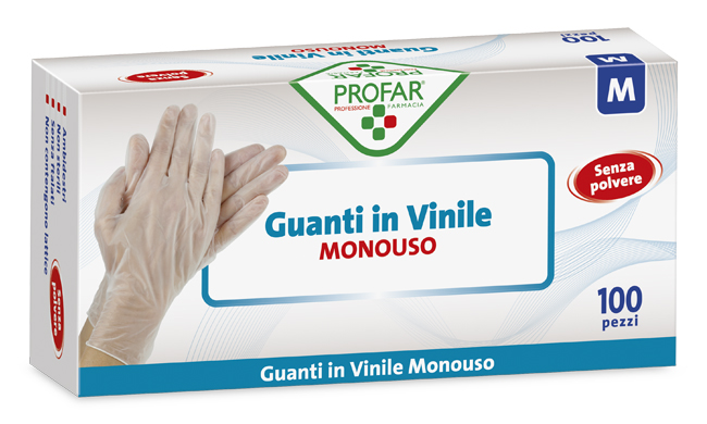 PROFAR GUANTO IN VINILE SENZA POLVERE M 100 PEZZI - Farmacia Mastrangelo 