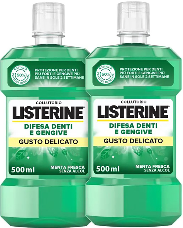 LISTERINE DENTI & GENGIVE GUSTO DELICATO 2 X 500 ML - Farmacia Mastrangelo 