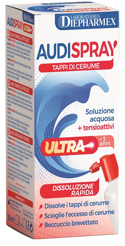AUDISPRAY ULTRA +3 ANNI SOLUZIONE ACQUOSA + TENSIOATTIVI SPRAY TAPPI DI CERUME 20 ML - Farmacia Mastrangelo 