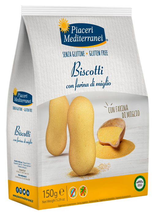 PIACERI MEDITERRANEI BISCOTTI FARINA DI MIGLIO 150 G - Farmacia Mastrangelo 