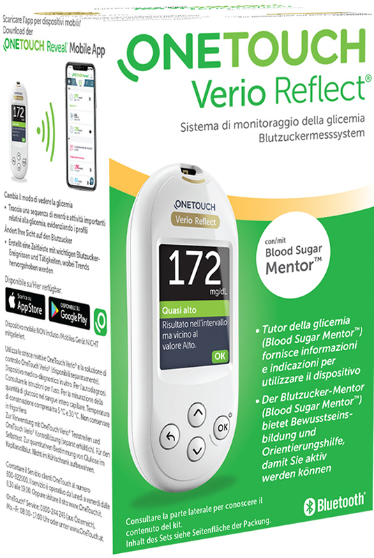 ONETOUCH VERIO REFLECT SYSTEM KIT CON LANCETTE PUNGIDITO E FLACONE DA 10 STRISCE REATTIVE - Farmacia Mastrangelo 