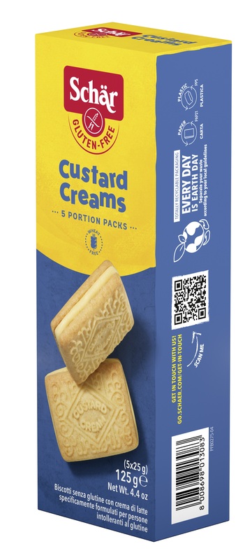 SCHAR CUSTARD CREAM BISCOTTI CON CREMA DI LATTE 5 MONOPORZIONI DA 25 G - Farmacia Mastrangelo 