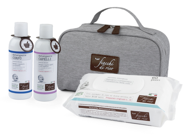 FIOCCHI DI RISO COFANETTO BAGNETTO 1 DETERGENTE CORPO 200 ML + 1 DETERGENTE CAPELLI 200 ML + SALVIETE ACQUA NON ACQUA 60 PEZZI + BEAUTY - Farmacia Mastrangelo 