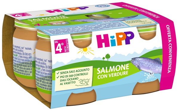 HIPP OMOGENEIZZATO SALMONE/VERDURE 4X80 G - Farmacia Mastrangelo 