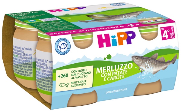 HIPP OMOGENEIZZATO MERLUZZO/PATATE/CAROTE 4X80 G - Farmacia Mastrangelo 