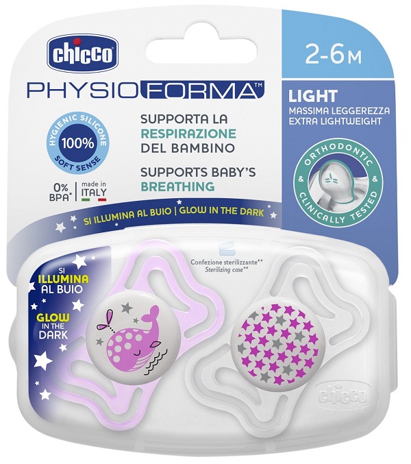 CHICCO SUCCHIETTO LIGHT LUMINOSO SILICONE 2-6 MESI 2 PEZZI - Farmacia Mastrangelo 