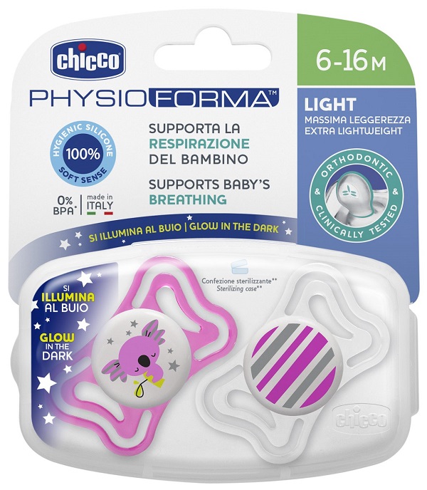CHICCO SUCCHIETTO LIGHT LUMINOSO SILICONE 6-16 MESI 2 PEZZI - Farmacia Mastrangelo 