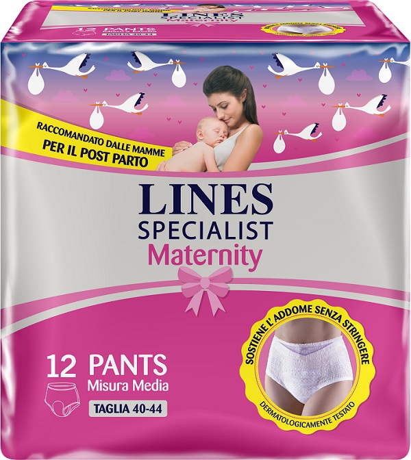 LINES SPECIALIST MATERNITY MUTANDINA ASSORBENTE PER PERDITE POST PARTO MISURA MEDIUM 12 PEZZI - Farmacia Mastrangelo 