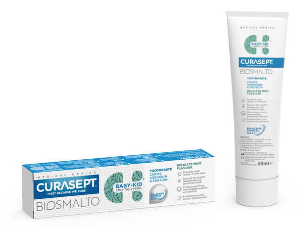 CURASEPT BIOSMALTO DENTIFRICIO BABY KID MENTA CARIE ABRASIONE & EROSIONE 50 ML - Farmacia Mastrangelo 