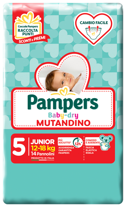 PANNOLINO A MUTANDINA PAMPERS BABY DRY JUNIOR SMALL PACK 14 PEZZI - Farmacia Mastrangelo 