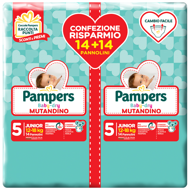 PAMPERS BABY DRY PANNOLINO A MUTANDINA DUO DOWNCOUNT JUNIOR 28 PEZZI - Farmacia Mastrangelo 