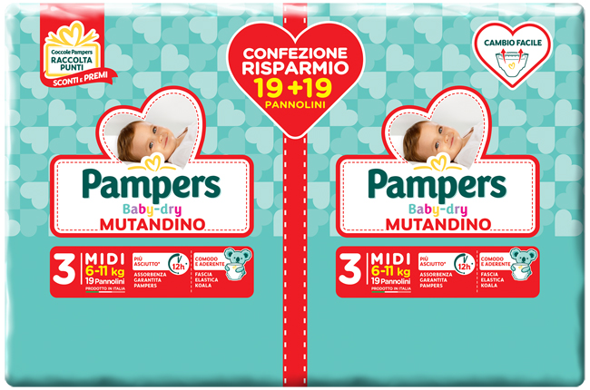 PAMPERS BABY DRY PANNOLINO A MUTANDINA DUO DWCT MIDI 38 PEZZI - Farmacia Mastrangelo 