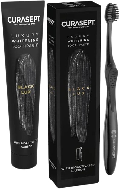 CURASEPT BLACK LUXURY WHITENING DENTIFRICIO 75 ML + SPAZZOLINO - Farmacia Mastrangelo 