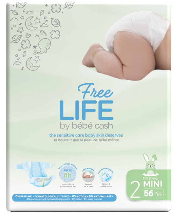 FREELIFE BY BEBECASH PANNOLINI MINI TAGLIA 2 3-6 KG GIROVITA 30-48 CM 56 PEZZI - Farmacia Mastrangelo 