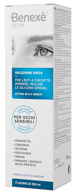 SOLUZIONE UNICA BENEXE' OCCHI PULIZIA LENTI A CONTATTO 500 ML + PORTALENTI IN OMAGGIO - Farmacia Mastrangelo 