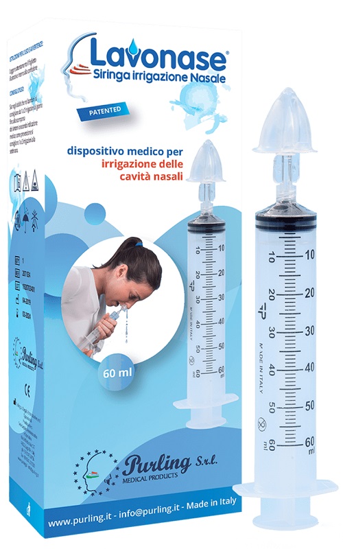 LAVONASE IRRIGAZIONE NASALE NON STERILE SIRINGA 60 ML + LUER-LOCK CON CAPPUCCIO + UGELLO NASALE CON RACCORDO LUER-LOCK + PERFORATORE CON VALVOLA NON RITORNO CON TAPPO - Farmacia Mastrangelo 