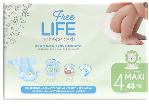 FREELIFE BY BEBECASH PANNOLINI MAXI TAGLIA 4 7-18 KG GIROVITA 38-60 CM 48 PEZZI - Farmacia Mastrangelo 