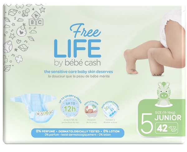 FREELIFE BY BEBECASH PANNOLINI JUNIOR TAGLIA 5 11-25 KG GIROVITA 41-62 CM 42 PEZZI - Farmacia Mastrangelo 