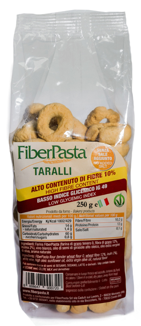 FIBERPASTA TARALLI BASSO INDICE GLICEMICO 250 G - Farmacia Mastrangelo 