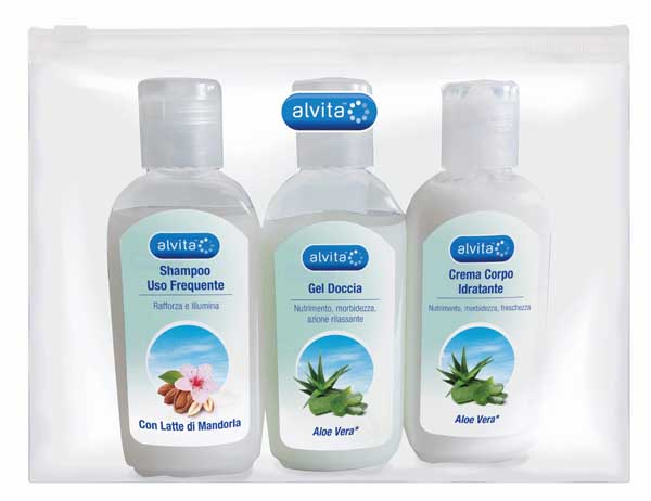 ALVITA KIT VIAGGIO BODY CARE 1 GEL DOCCIA ALOE VERA 75 ML + 1 CREMA CORPO IDRATANTE ALOE 75 ML + 1 SHAMPOO USO FREQUENTE 75 ML - Farmacia Mastrangelo 