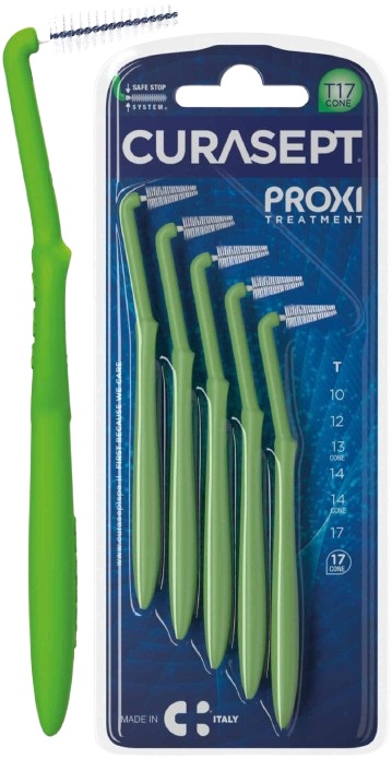 SCOVOLINO CURASEPT PROXI ANGLE MISURA T17 CONICO ISO 5 VERDE DIAMETRO 1,7 MM 5 PEZZI - Farmacia Mastrangelo 