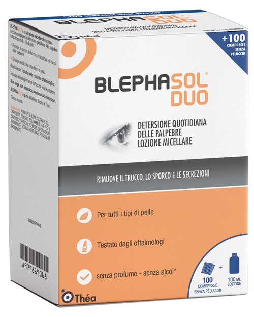 BLEPHASOL DUO SOLUZIONE MICELLARE IGIENE PALPEBRALE 100 ML + 100 GARZE - Farmacia Mastrangelo 