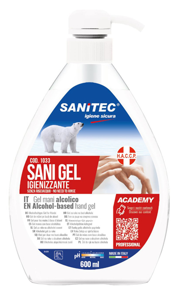 GEL IGIENIZZANTE MANI ALCOLICO 70% PRONTO ALL'USO SANI GEL SANITEC 600 ML USO PROFESSIONALE - Farmacia Mastrangelo 