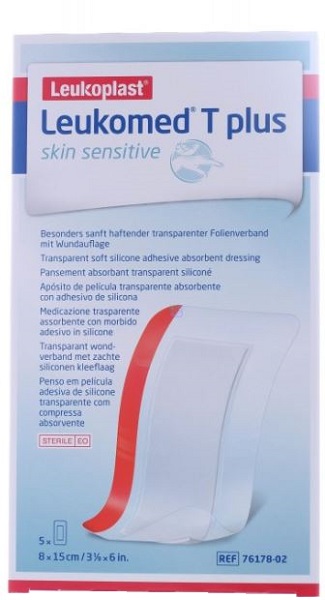 LEUKOMED T PLUS SKIN SENSITIVE MEDICAZIONE POST-OPERATORIA TRASPARENTE IMPERMEABILE CON MASSA ADESIVA AL SILICONE 8X15CM 5 PEZZI - Farmacia Mastrangelo 