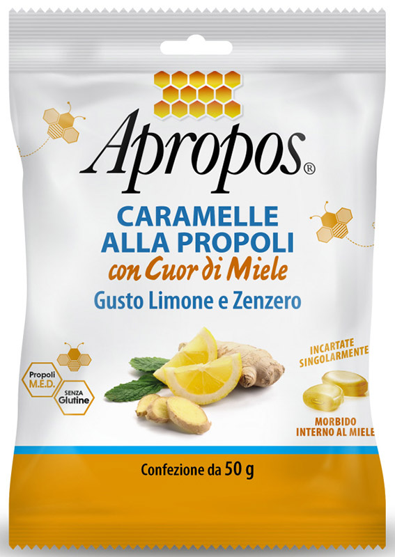 APROPOS CARAMELLE DURE LIMONE/ZENZERO CUOR DI MIELE 50 G - Farmacia Mastrangelo 