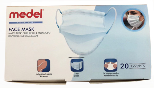 MEDEL MASCHERINA CHIRURGICA TNT A 3 STRATI CON ELASTICO MONOUSO 20 PEZZI - Farmacia Mastrangelo 