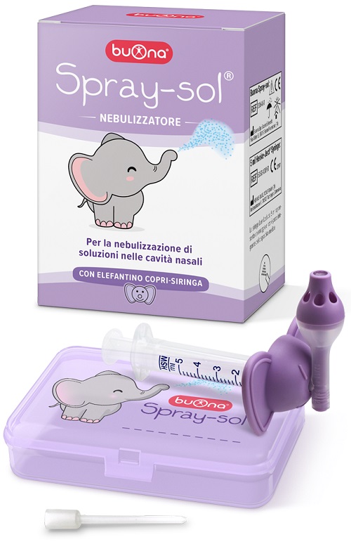 BUONA SPRAY-SOL NEBULIZZATORE SPRAY SOL + AGO CANNULA + SIRINGA LUER LOCK DA 5 ML + ELEFANTINO COPRI-SIRINGA + CONTENITORE - Farmacia Mastrangelo 