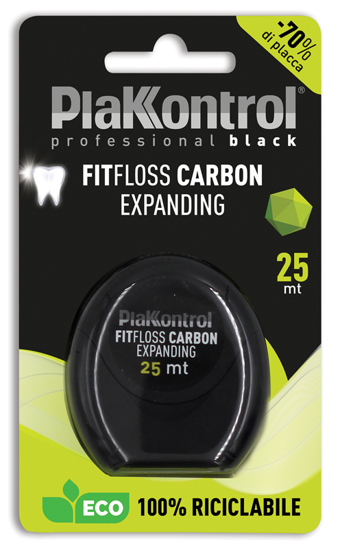 PLAKKONTROL PROFESSIONAL BLACK FITFLOSS CARBON EXPANDING FILO INTERDENTALE 25 METRI FRESH MINT - Farmacia Mastrangelo 
