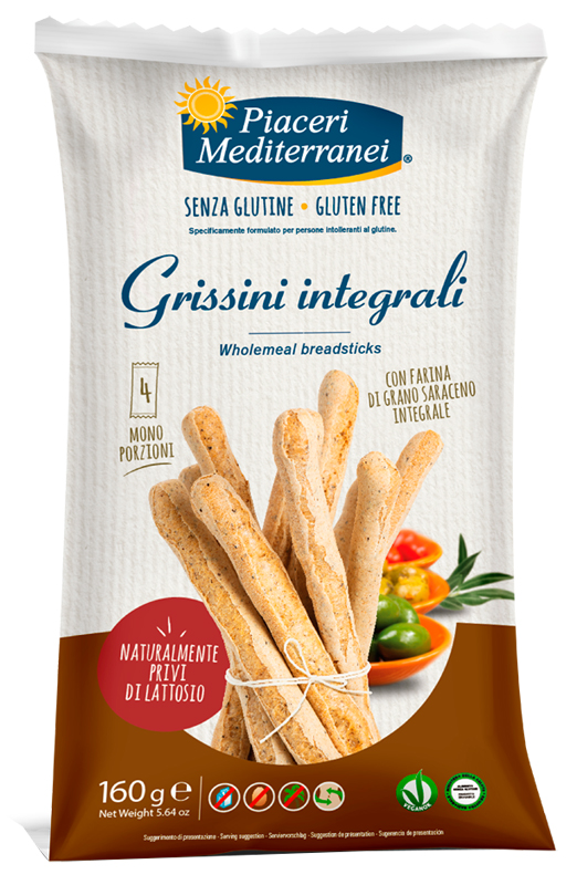 PIACERI MEDITERRANEI GRISSINI INTEGRALI 160 G - Farmacia Mastrangelo 