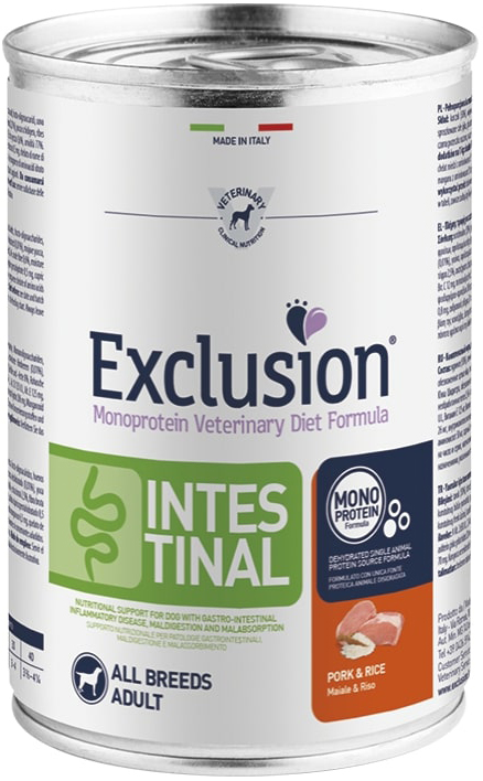 EXCLUSION MONOPROTEIN VETERINARY DIET FORMULA INTESTINAL PORK AND RICE 400 G - Farmacia Mastrangelo 