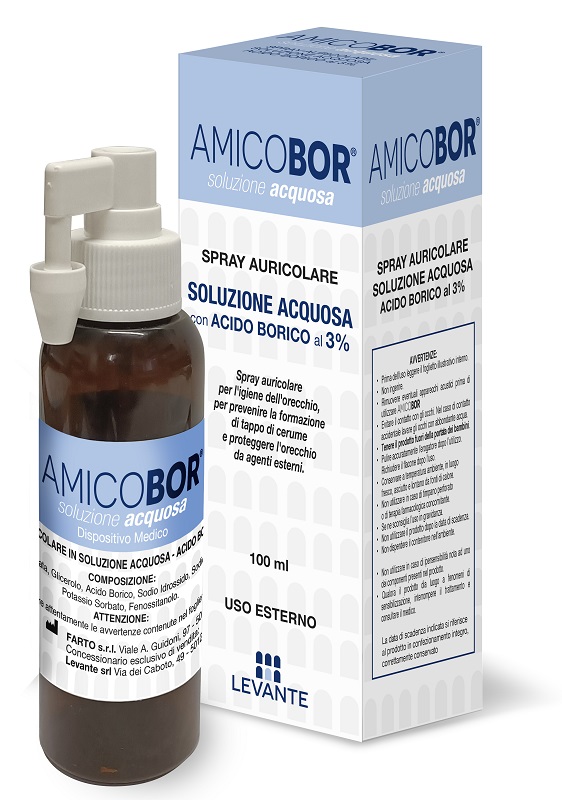 SOLUZIONE ACQUOSA PER IRRIGAZIONE DELL'ORECCHIO AMICOBOR 100 ML - Farmacia Mastrangelo 