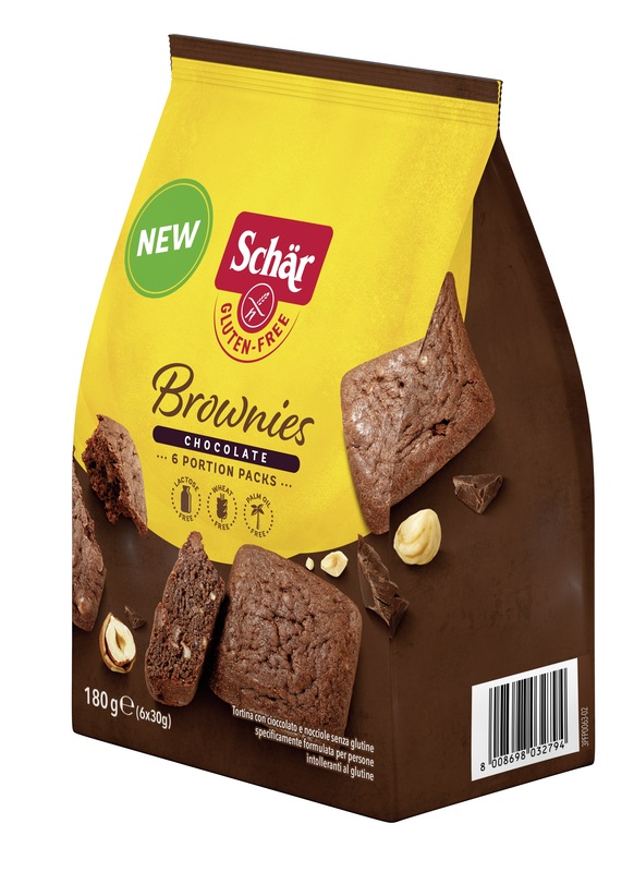 SCHAR BROWNIES CHOCOLATE TORTINA CON CIOCCOLATO E NOCCIOLE 6 MONOPORZIONI DA 30 G - Farmacia Mastrangelo 