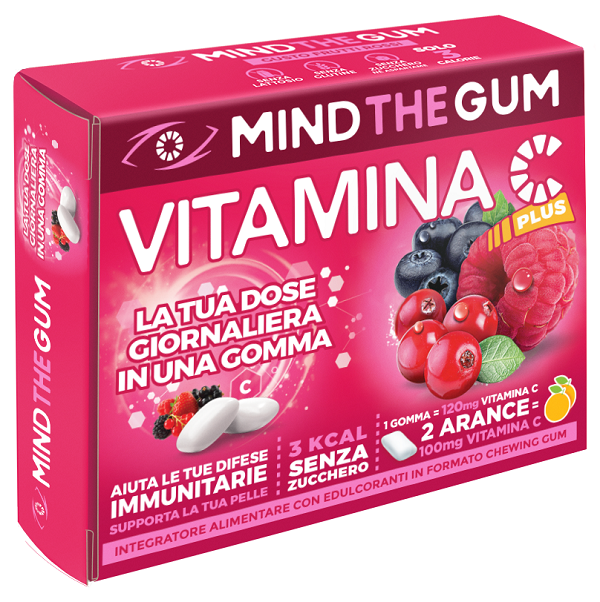 MIND THE GUM VITAMINA C FRUTTI ROSSI 18 GOMME CONFETTATE SENZA ZUCCHERO - Farmacia Mastrangelo 