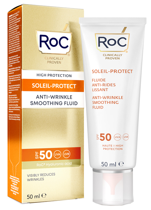 ROC FLUIDO SOLARE VISO SPF 50+ ANTI-RUGHE LEVIGANTE  50 ML - Farmacia Mastrangelo 