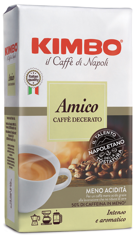 KIMBO AMICO CAFFE' TORREFATTO DECERATO E MACERATO 225 G - Farmacia Mastrangelo 