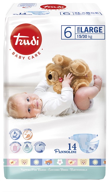 TRUDI BABY CARE PANNOLINO BAMBINI EXTRALARGE 15/30 KG 14 PEZZI - Farmacia Mastrangelo 