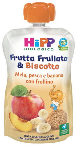 HIPP BIO FRUTTA FRULLATA &BISCOTTO MELA PESCA BANANA FROLLINO 90 G - Farmacia Mastrangelo 