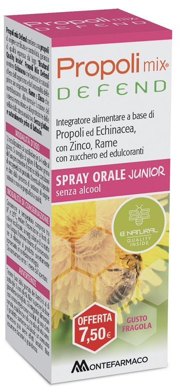 PROPOLI MIX DEFEND SPRAY ORALE JUNIOR ANALCOLICO 30 ML GUSTO FRAGOLA - Farmacia Mastrangelo 