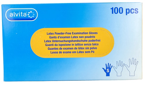 GUANTI DA ISPEZIONE ALVITA IN LATTICE SENZA TALCO S 100 PEZZI - Farmacia Mastrangelo 