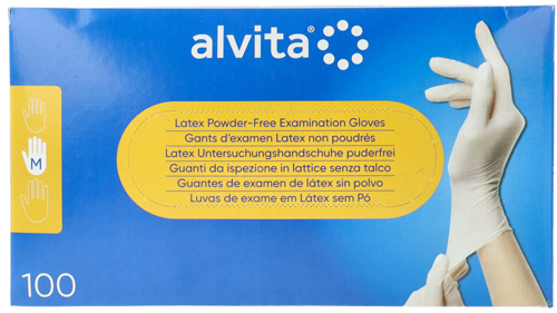 GUANTI DA ISPEZIONE ALVITA IN LATTICE SENZA TALCO M 100 PEZZI - Farmacia Mastrangelo 
